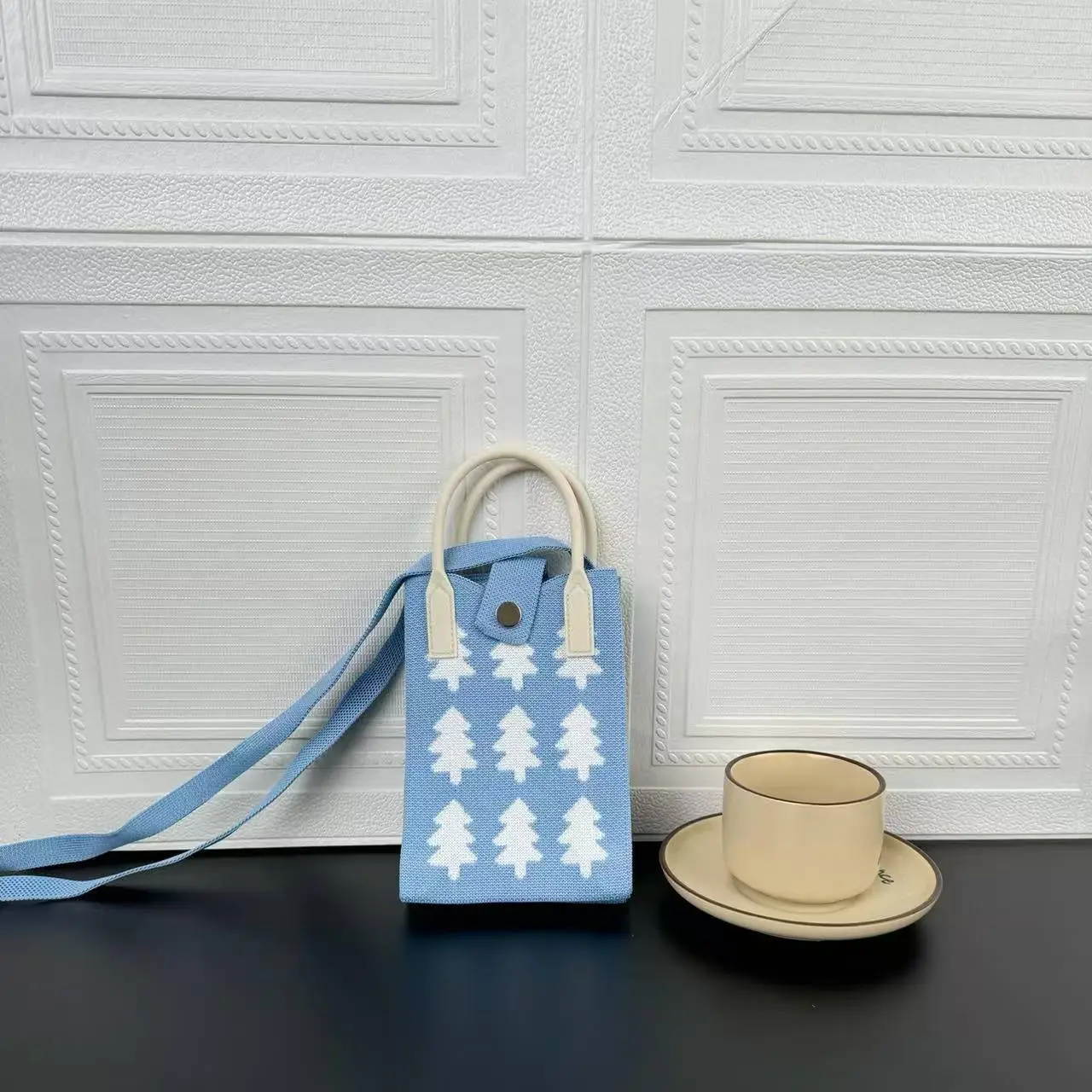 Cartoon Knitted Crossbody Bag with Green Handles - Image 85