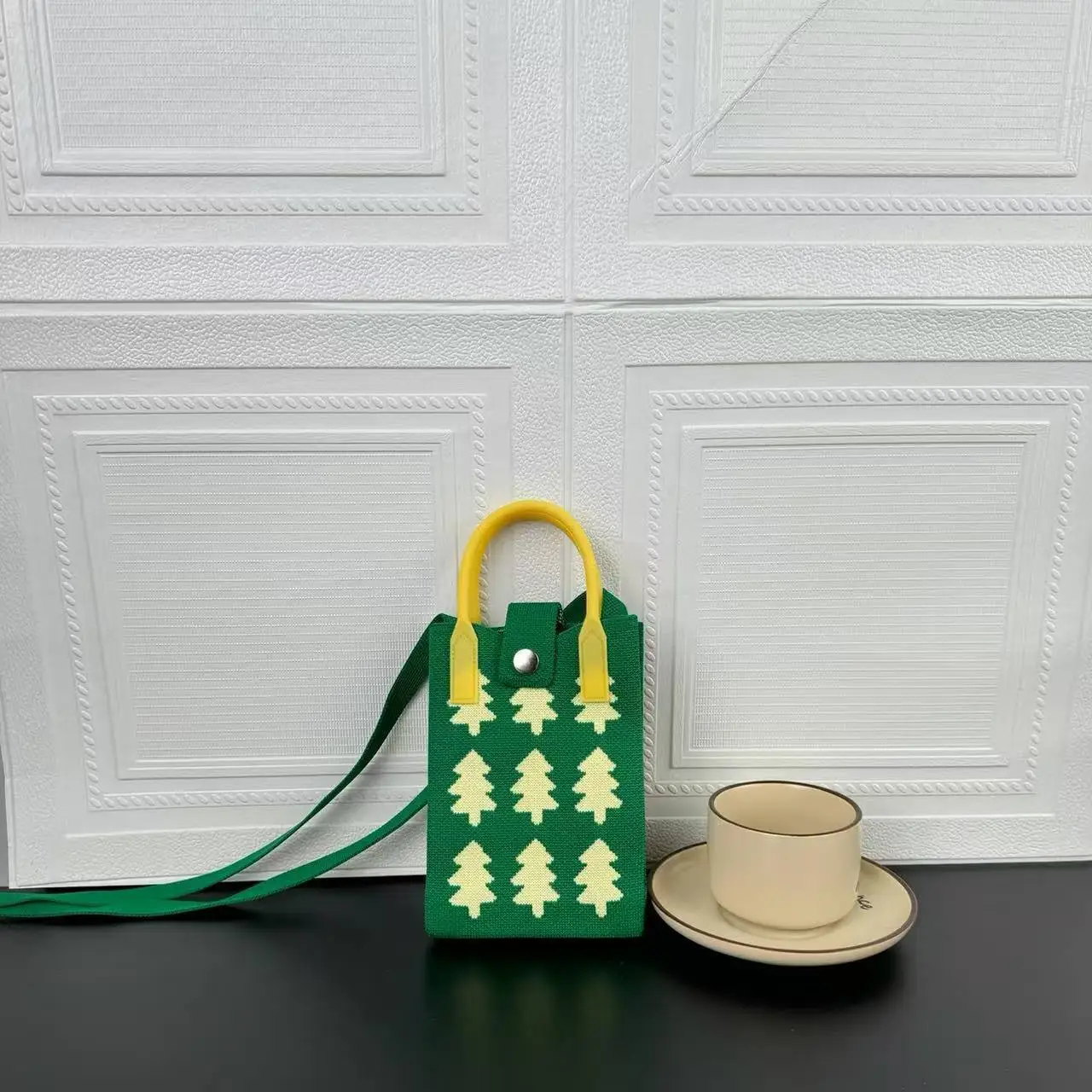 Cartoon Knitted Crossbody Bag with Green Handles - Image 86