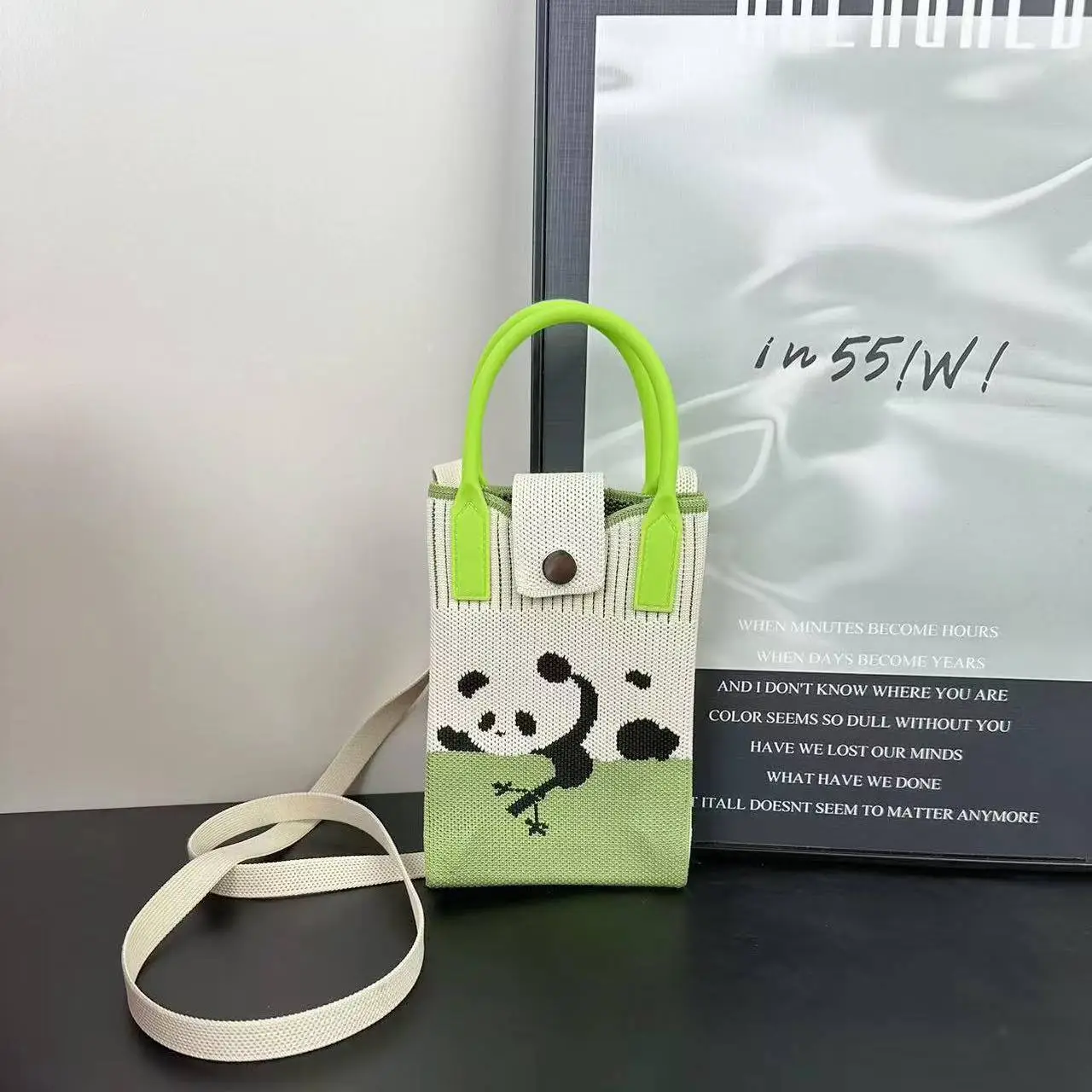Cartoon Knitted Crossbody Bag with Green Handles - Image 88