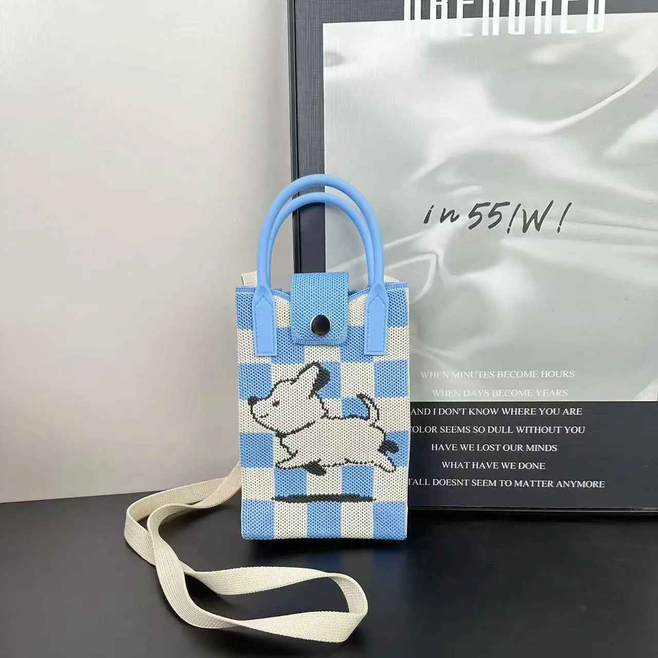 Cartoon Knitted Crossbody Bag with Green Handles - Image 92