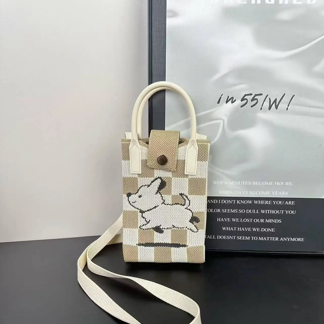 Cartoon Knitted Crossbody Bag with Green Handles - Image 93