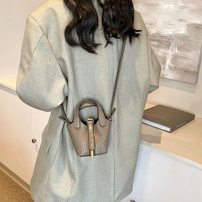 Women's Mini Croc Leather Shoulder Bag Beige 2024 - Image 8