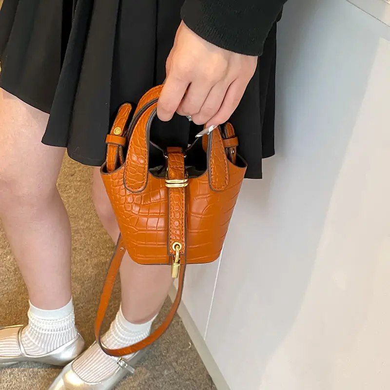 Women's Mini Croc Leather Shoulder Bag Beige 2024 - Image 9