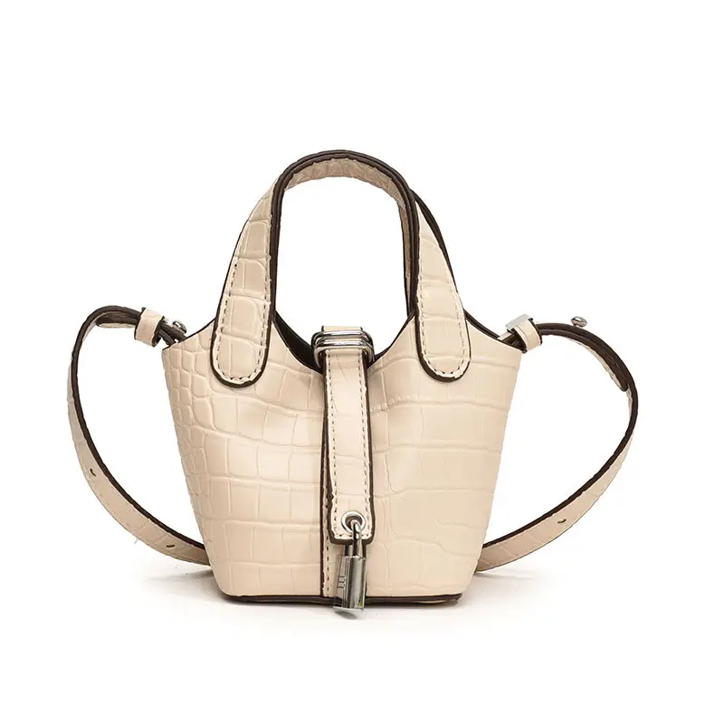 Women's Mini Croc Leather Shoulder Bag Beige 2024 - Image 3