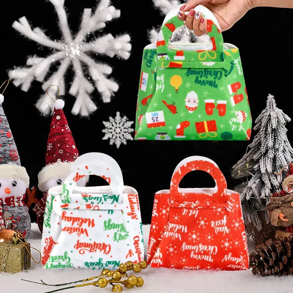 Christmas Felt Tote Bag Green Red Bow Decor - Image 25