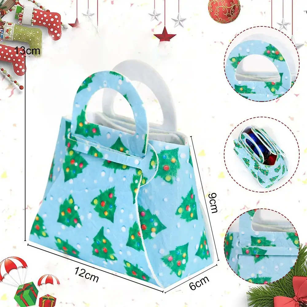 Christmas Felt Tote Bag Green Red Bow Decor - Image 27
