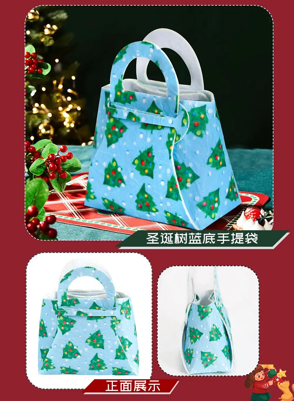 Christmas Felt Tote Bag Green Red Bow Decor — feature 12