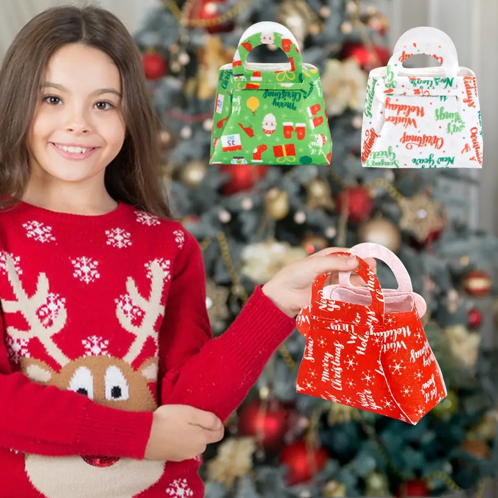 Christmas Felt Tote Bag Green Red Bow Decor — feature 15