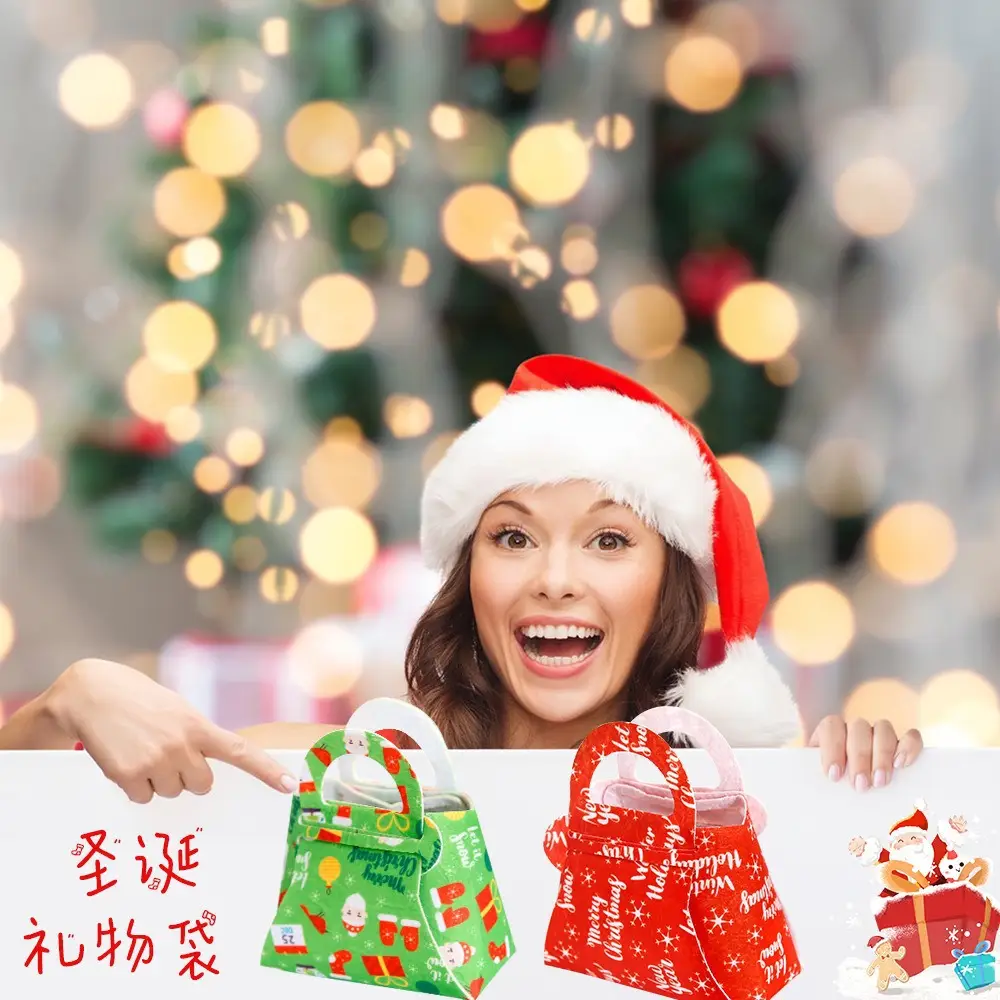Christmas Felt Tote Bag Green Red Bow Decor — feature 16