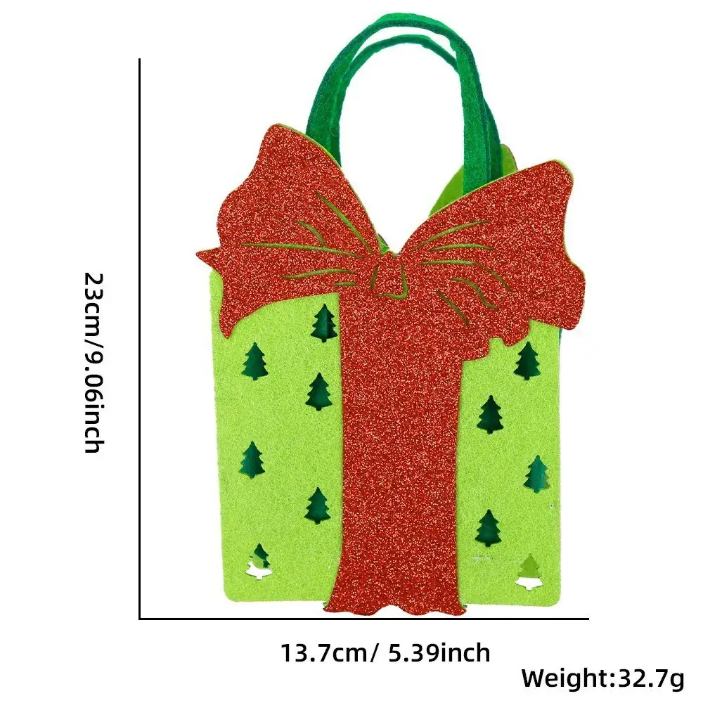 Christmas Felt Tote Bag Green Red Bow Decor - Image 12
