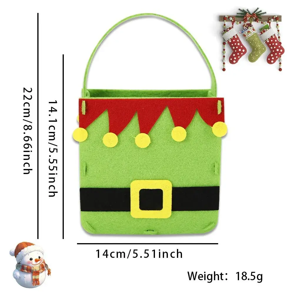 Christmas Felt Tote Bag Green Red Bow Decor - Image 14
