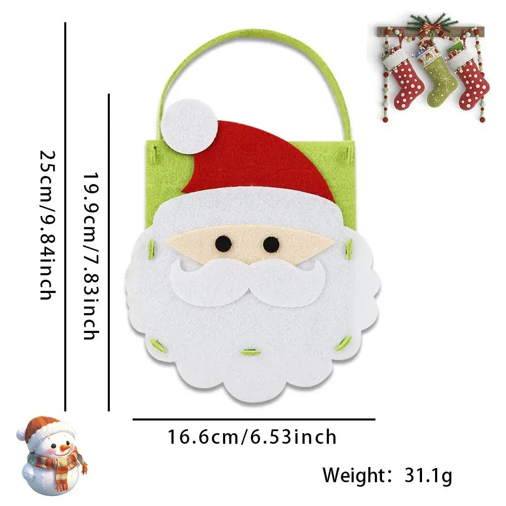 Christmas Felt Tote Bag Green Red Bow Decor - Image 15