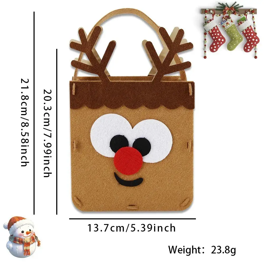 Christmas Felt Tote Bag Green Red Bow Decor - Image 20
