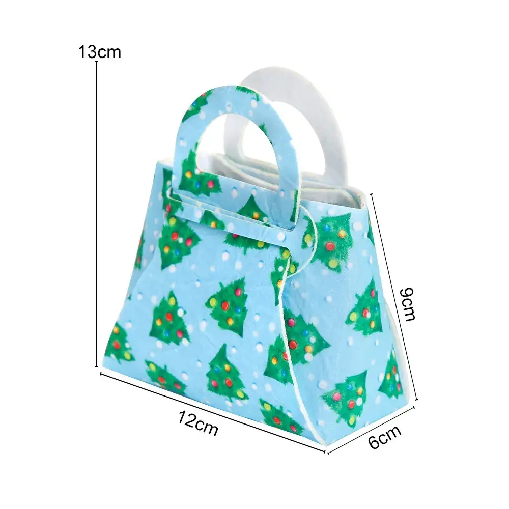 Christmas Felt Tote Bag Green Red Bow Decor - Image 3