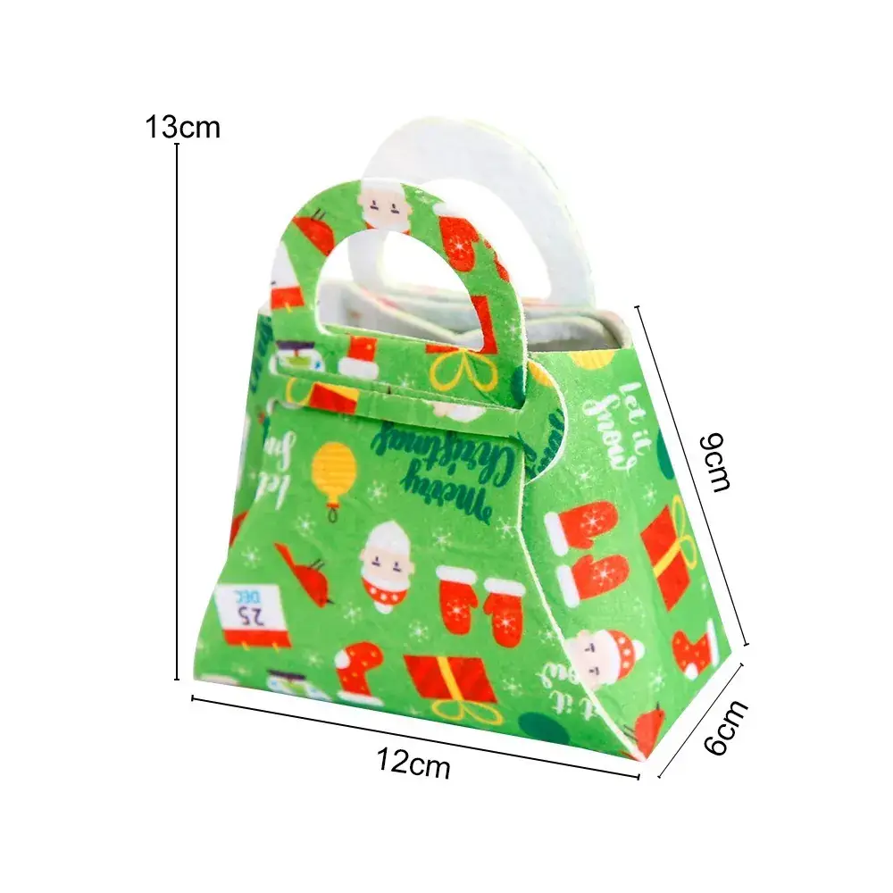 Christmas Felt Tote Bag Green Red Bow Decor - Image 4