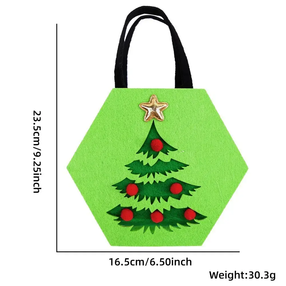 Christmas Felt Tote Bag Green Red Bow Decor - Image 6