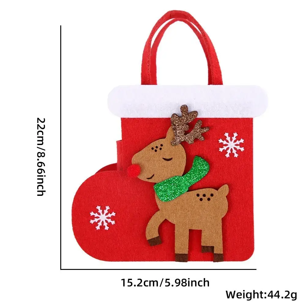 Christmas Felt Tote Bag Green Red Bow Decor - Image 9