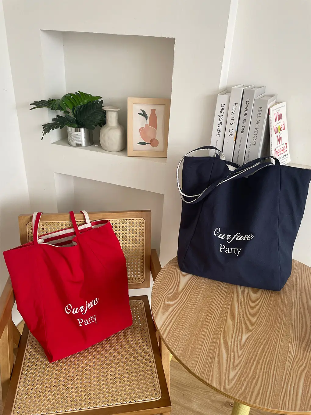 Striped Canvas Tote Bag Blue Striped 2024 New Korean Style — feature 6