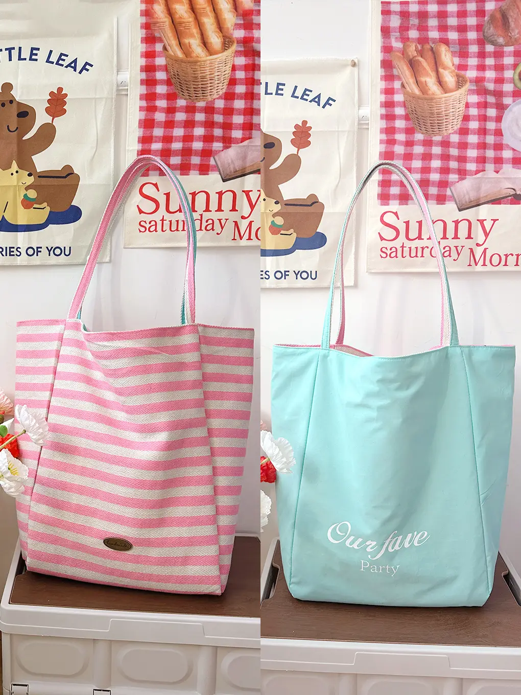 Striped Canvas Tote Bag Blue Striped 2024 New Korean Style - Image 6