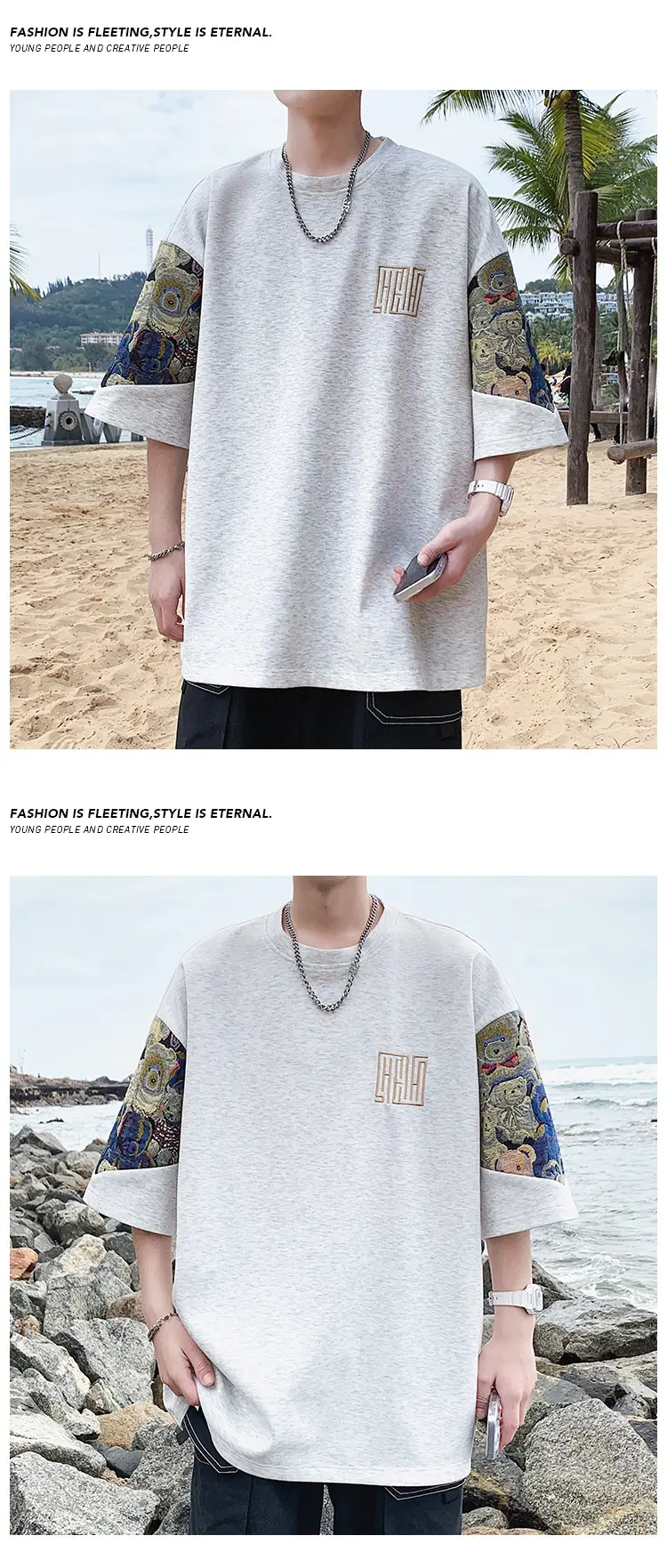 Men Black Graphic T-shirt with Embroidered Sleeves — feature 8