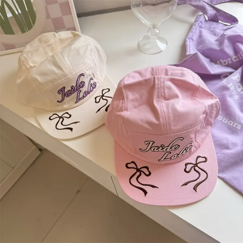 Women's Embroidered Baseball Cap with Contrasting Ribbon Bow