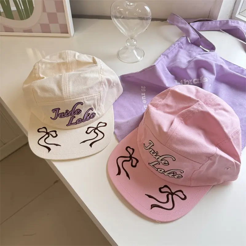 Women's Embroidered Baseball Cap with Contrasting Ribbon Bow