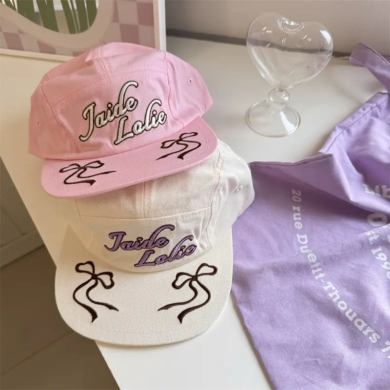 Women's Embroidered Baseball Cap with Contrasting Ribbon Bow