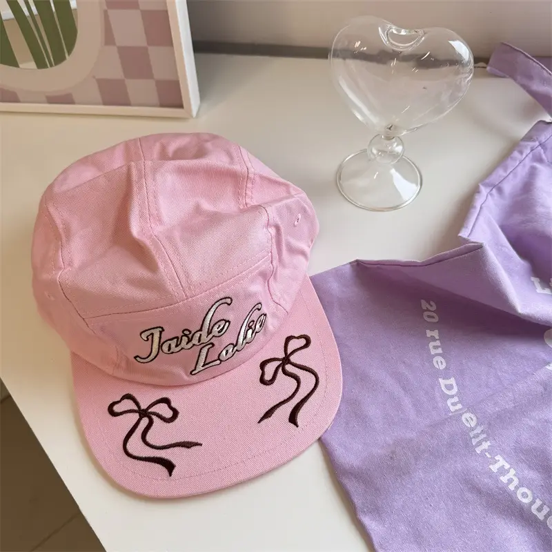 Women's Embroidered Baseball Cap with Contrasting Ribbon Bow