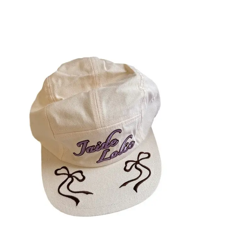 Women's Embroidered Baseball Cap with Contrasting Ribbon Bow