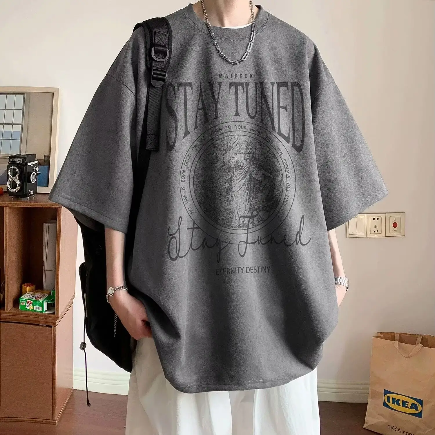 Men Black Graphic T-Shirt Summer 2024 Loose Fit