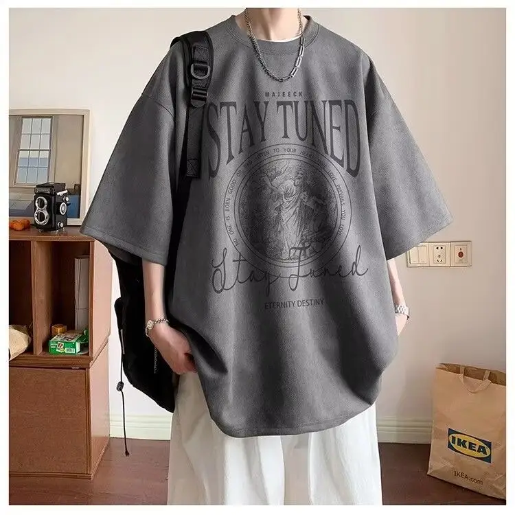 Men Black Graphic T-Shirt Summer 2024 Loose Fit — feature 12