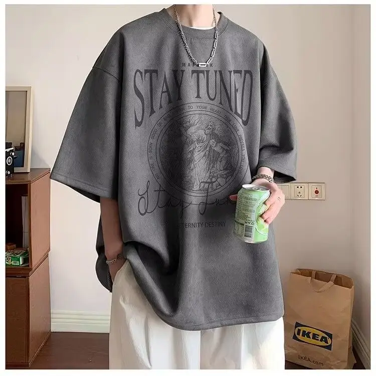 Men Black Graphic T-Shirt Summer 2024 Loose Fit — feature 13