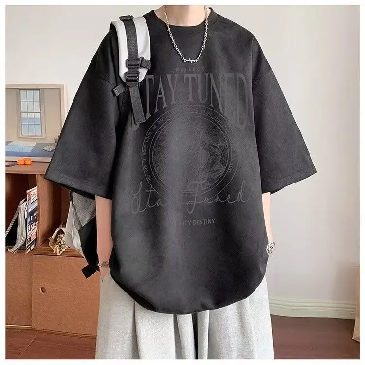 Men Black Graphic T-Shirt Summer 2024 Loose Fit — feature 14