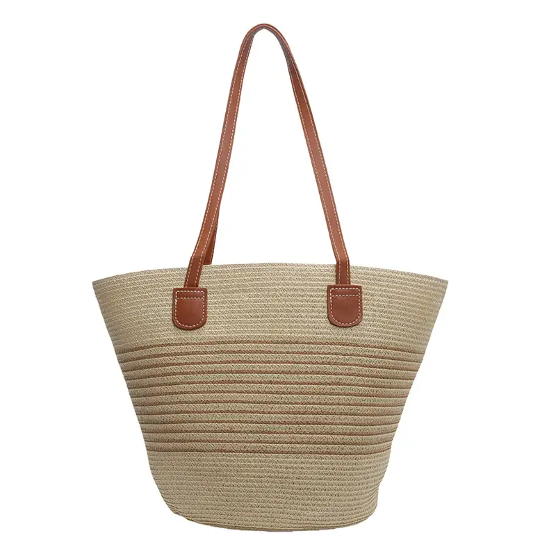 Women's Vintage Vegetable Basket Bag with Straw Stripes - Image 8