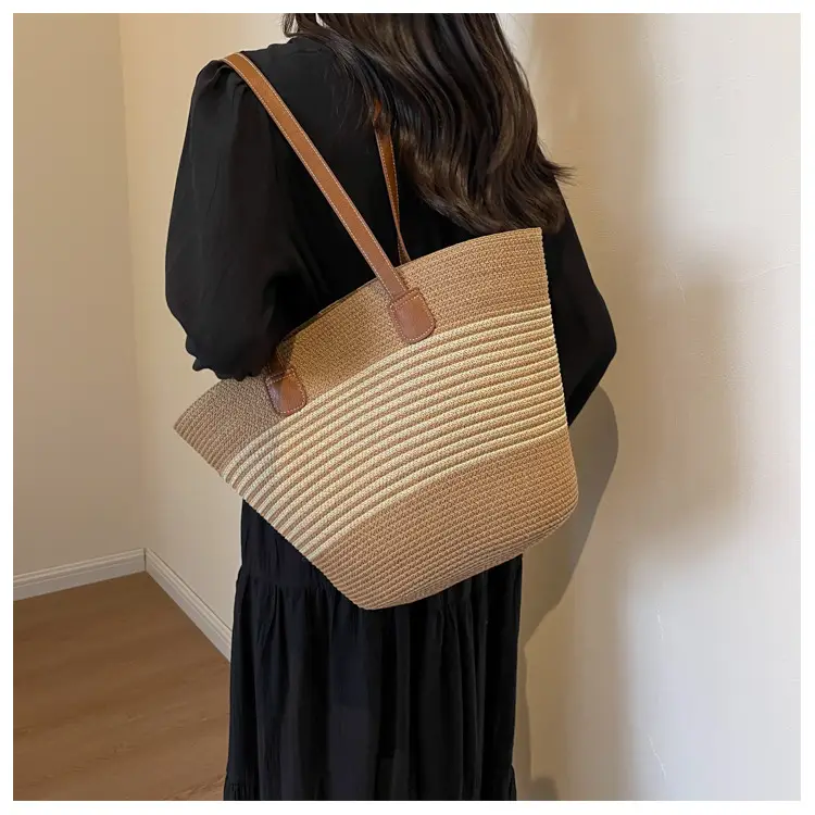 Women's Vintage Vegetable Basket Bag with Straw Stripes — feature 16