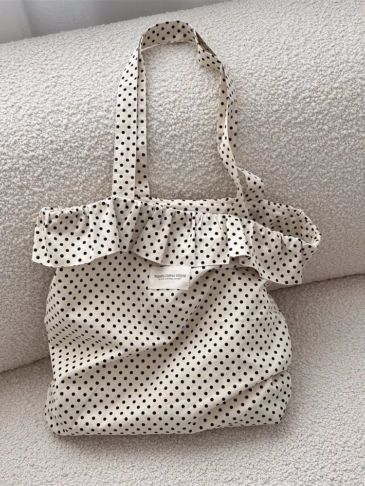Black Polka Dot Women's Shoulder Bag Large Capacity - Image 4