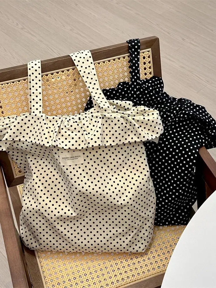 Black Polka Dot Women's Shoulder Bag Large Capacity - Image 5
