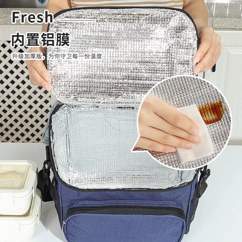 Cross-border Oxford Cloth Lunch Bag Blue Black Thick Insulation - Image 9