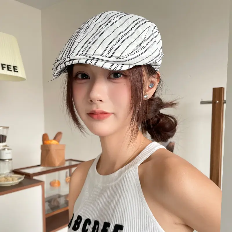 Women Japanese Retro Beret Hat White - Image 21
