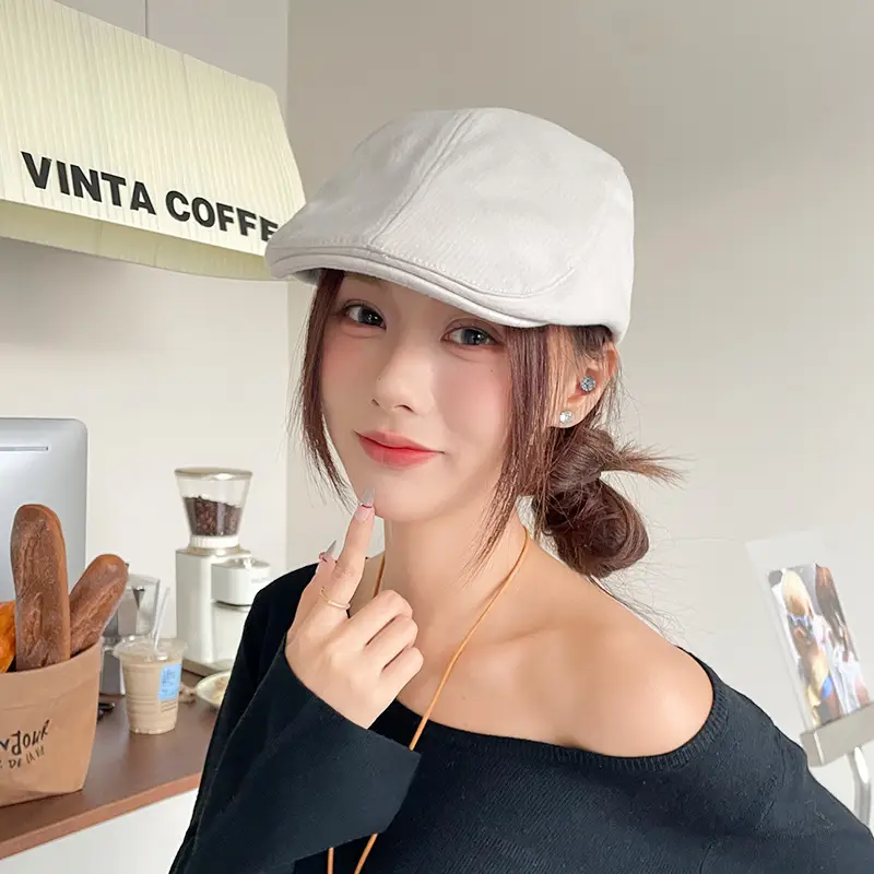 Women Japanese Retro Beret Hat White - Image 30