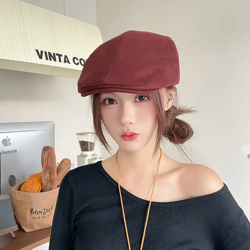 Women Japanese Retro Beret Hat White - Image 31