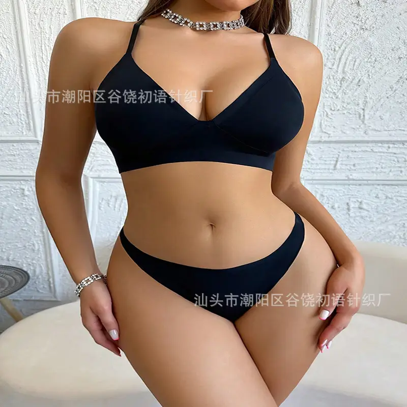Black Ice Silk Seamless Bra Underwear Set Women — feature 10