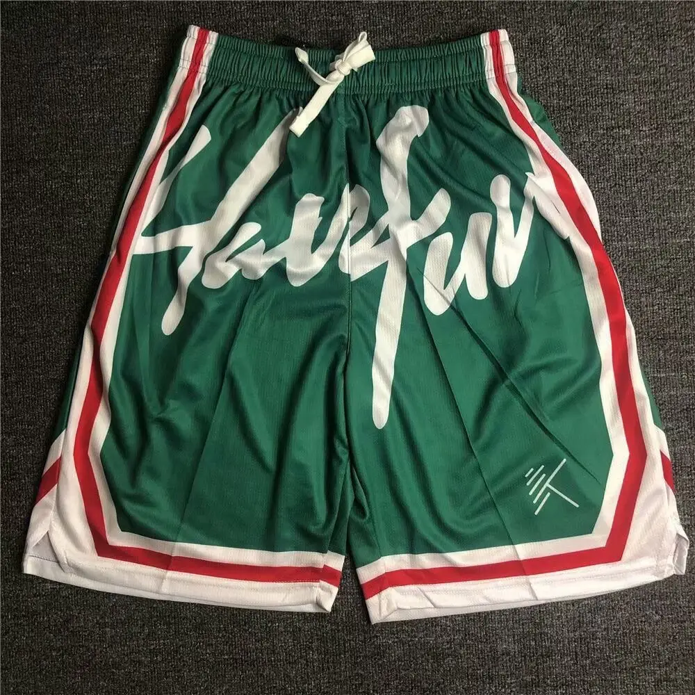Men Green White Striped Basketball Shorts Plus Size - Image 3