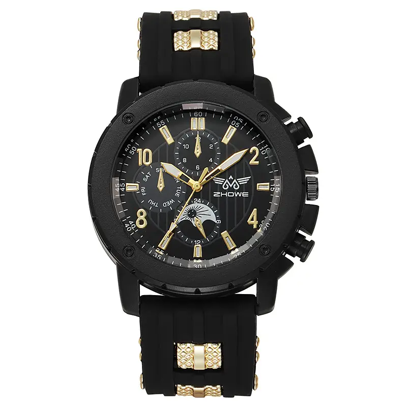 Men's Black Silicone Quartz Watch with 3 Subdials — feature 9