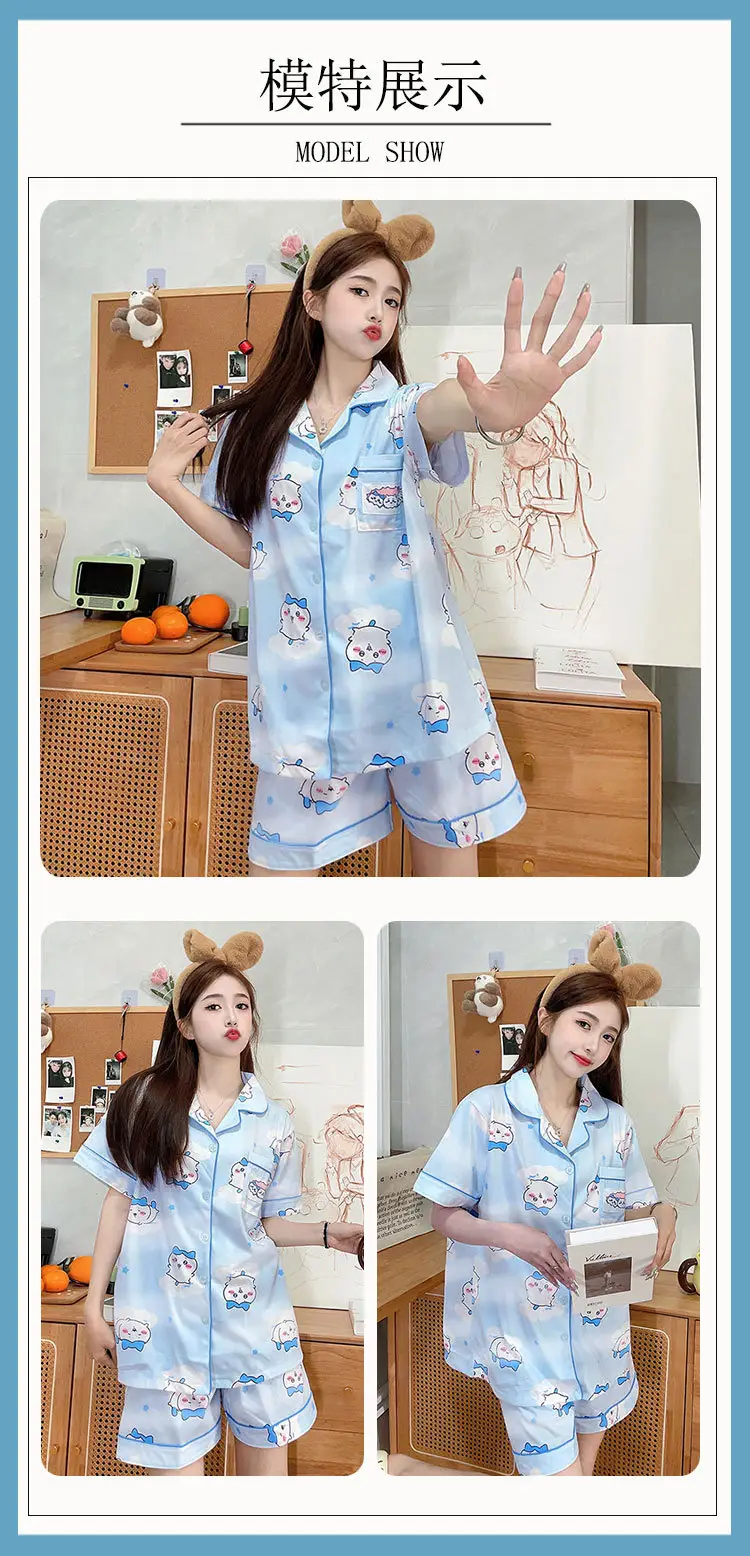 Women's Summer Pajama Set Cream Cartoon Short Sleeve Shorts — feature 35