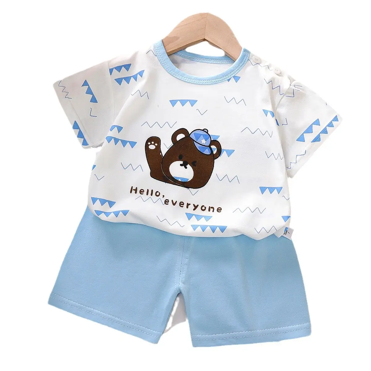 Children Cotton Printed T-Shirt Shorts Set Green White - Image 24