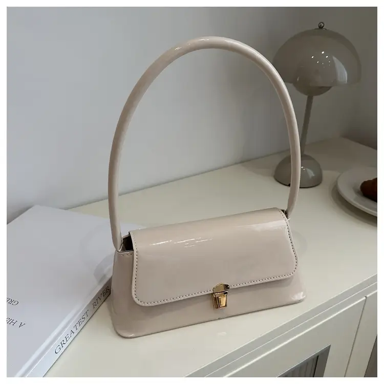 Women's Beige Shoulder Bag with Gold Clasp - Image 2