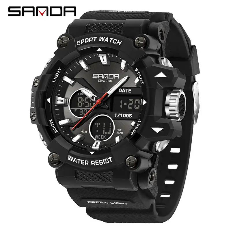 Men Sports Waterproof Dual Display Watch Blue White - Image 8