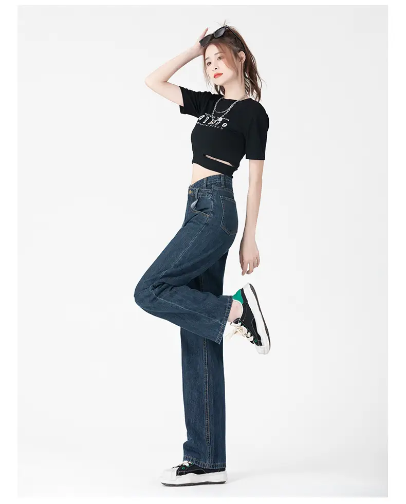 Dark Blue Slim Fit Wide Leg Jeans for Women Summer 2026 — feature 8