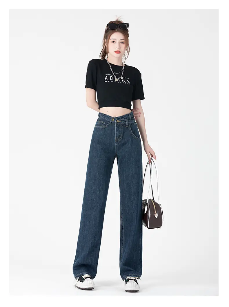 Dark Blue Slim Fit Wide Leg Jeans for Women Summer 2026 — feature 9